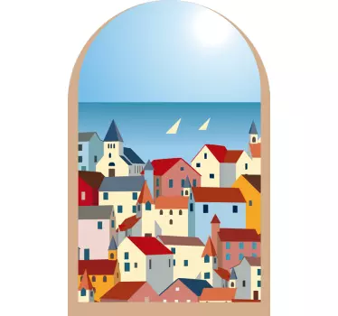 Tegneserie grækenland gennem et vindue by klistermærke - TenStickers