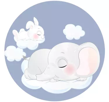 Sovende kanin og elefant på skyer klistermærke - TenStickers