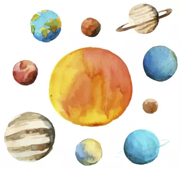 Solsystem flerfarvet akvarel vintage rejse klistermærker - TenStickers