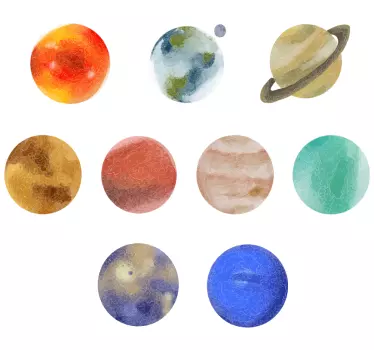 Akvarel solsystem pakke vintage rejse mærkat - TenStickers
