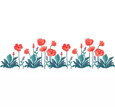 Trukket valmuer med sommerfugle blomster vægindretning - TenStickers