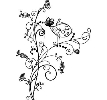 Blomster fugl krøllet væg klistermærke - TenStickers
