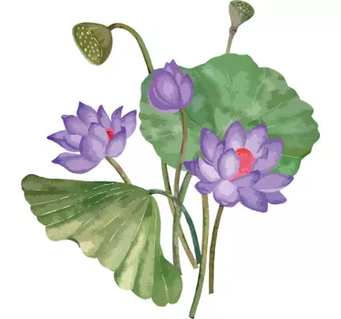Lilla lotus akvarel blomst væg indretning - TenStickers