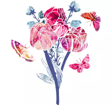 Blomst med sommerfugle sommerfugl vægoverføringsbillede - TenStickers