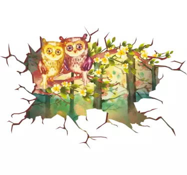 Trompe l'oeil ugler landskab illustration væg kunst - TenStickers