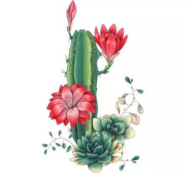 Kaktus med store røde blomster vægindretning - TenStickers