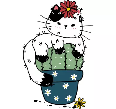 Kaktus og et vægblomstermærke til en katblomst - TenStickers