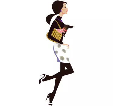 Lady og lille hund shopping mærkat - TenStickers