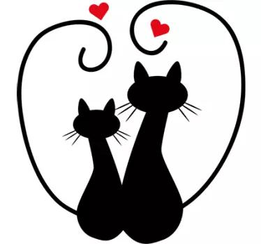 Katte silhuetter og hjerte væg klistermærke - TenStickers