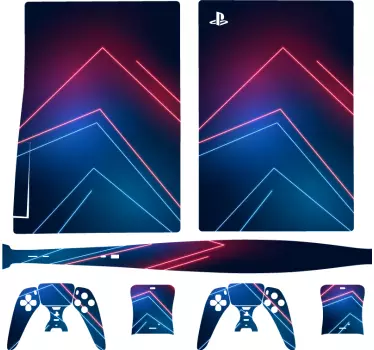Neonblåt lys med linjer playstation 5 klistermærke - TenStickers