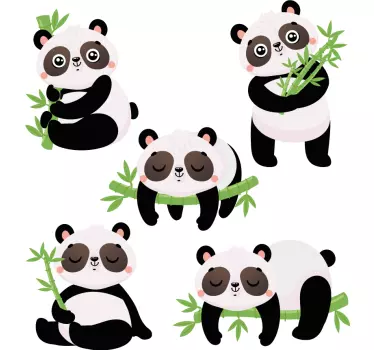 Baby pandaer med bambus vildt dyr klistermærke - TenStickers
