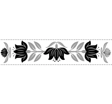 Sort polske blomster kant klistermærke - TenStickers
