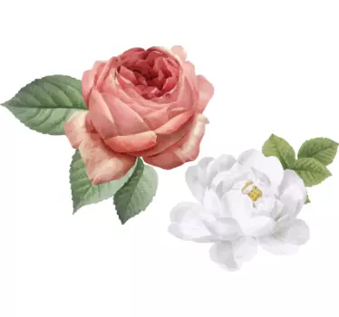 Hvide og lyserøde roser blomst væg indretning - TenStickers