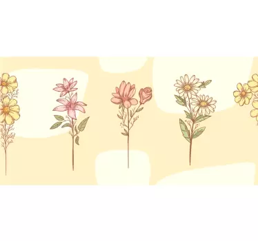 Håndtegnet blomster sæt kant klistermærke - TenStickers