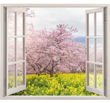 3d udsigt til en foråret lyserøde træer blomst væg indretning - TenStickers