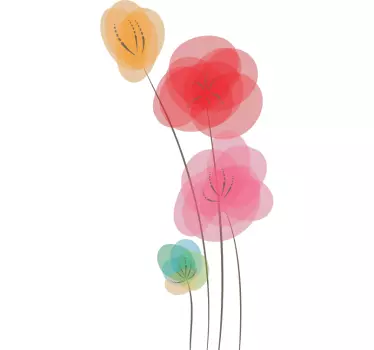 Wallsticker til stuen med blomster valmuer - TenStickers