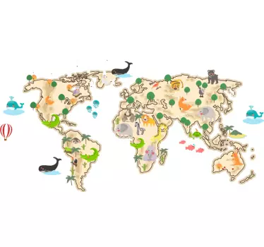 Beige og fauna-design verdenskort klistermærke - TenStickers