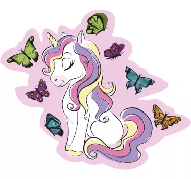 Wallstickers til børn enhjørning sommerfugle wallsticker - TenStickers