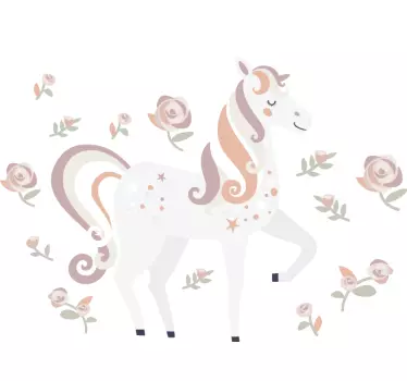 Lyserød og høj enhjørning med blomster eventyrmærke - TenStickers