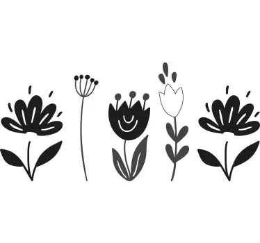 Sorte og hvide blomster blomstervægdekoration - TenStickers