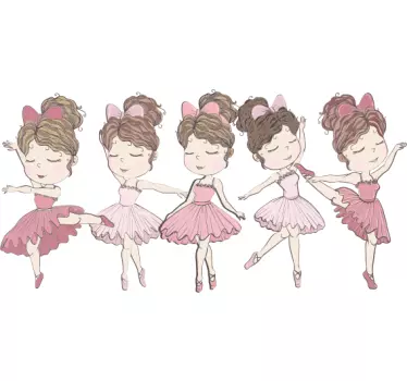 Sæt lyserøde ballerinaer illustration væg kunst - TenStickers