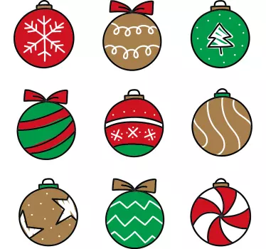 Sæt julekugler, der tegner julevægklistermærke - TenStickers