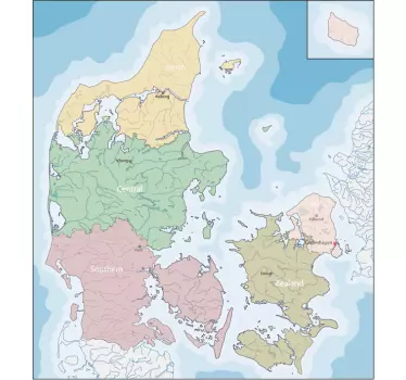 Danmark med kommune og stat kort vægmærkat - TenStickers