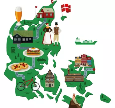 Kort over danmark med billeder til børn kort vægmærkat - TenStickers