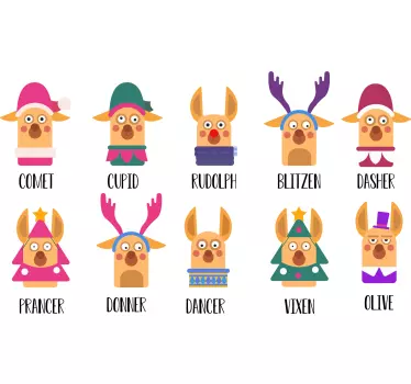 Julemandens rensdyr navne julemærke - TenStickers