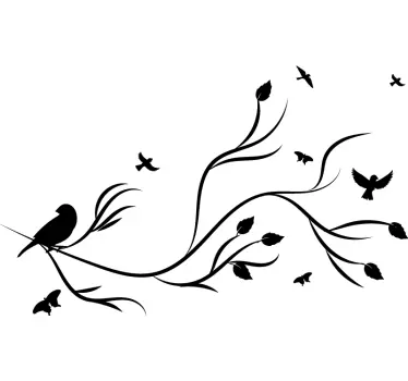 Gren med fugle Træ wallsticker - TenStickers