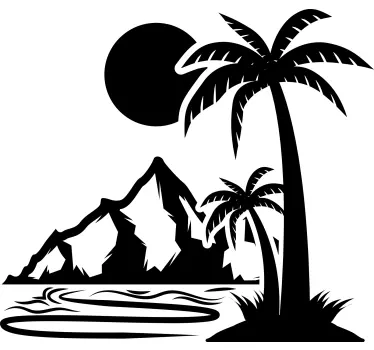 Palmetræ og bjerg klistermærke til campingvogn - TenStickers