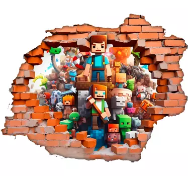 Blockhoveder ødelagt mur videospil wallsticker - TenStickers