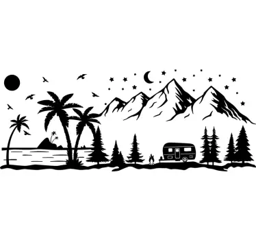 Strand og bjerge klistermærke til campingvogn - TenStickers