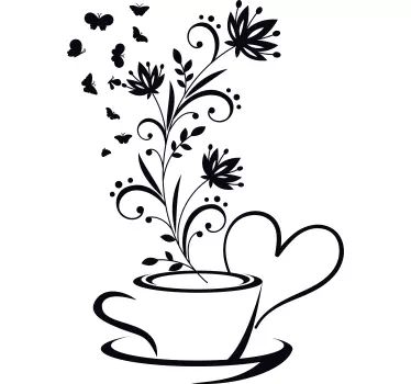 Kaffe med blomster køkken wallsticker - TenStickers