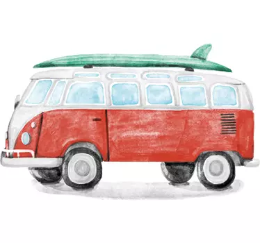 Akvarel vw surf varevogn klistermærke - TenStickers