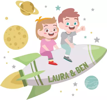 Brødre på en raket space sticker - TenStickers