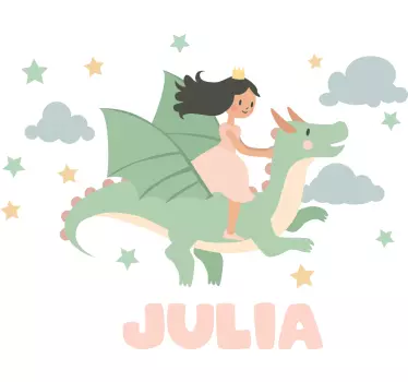Pige, der rider på en drage wallsticker eventyr - TenStickers