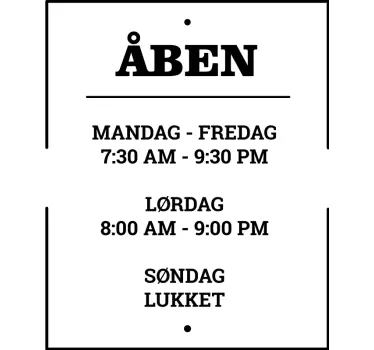 åbningstider butik klistermærke - TenStickers