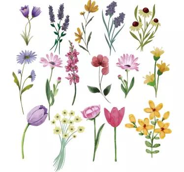 Blomster tegninger blomster vægoverføringsbillede - TenStickers