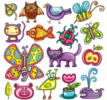 Børn farverige dyre mærkat samling - TenStickers