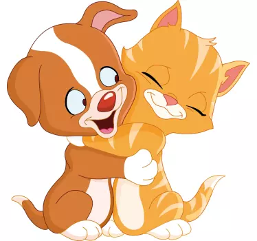 Børn klistermærker, der krammer kat & hund - TenStickers
