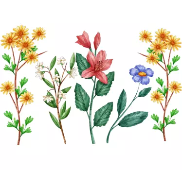 Botanisk have tegning blomster vægoverføringsbillede - TenStickers
