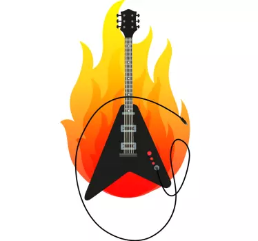 Elektrisk guitar-klistermærke med flamme - TenStickers