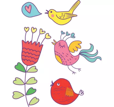Fugle og blomster børn klistermærker - TenStickers
