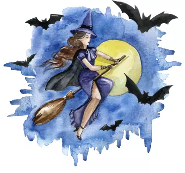 Heks akvarel illustration halloween væg klistermærke - TenStickers