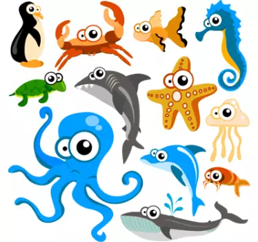 Nysgerrige havdyr samlinger wallstickers til børn - TenStickers