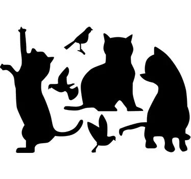 Silhuet katte og fugle vægklistermærke - TenStickers