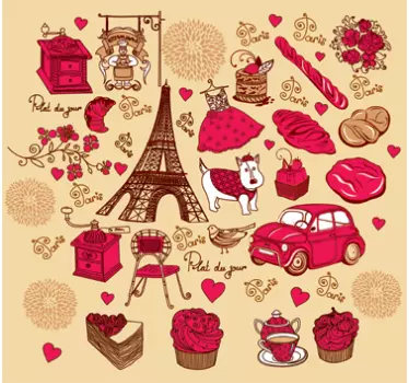 Wallsticker dyr eiffel tårn illustrationer - TenStickers