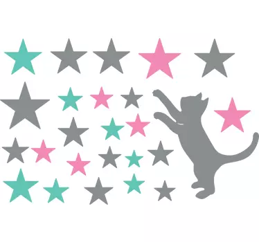 Wallstickers Kat fanger stjerner - TenStickers