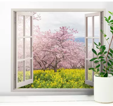 3d udsigt til en foråret lyserøde træer blomst væg indretning - TenStickers